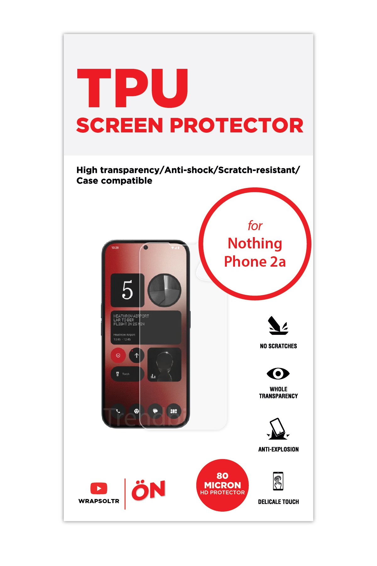 Nothing Phone 2a - Ekran Koruyucu Parlak Şeffaf TPU Film (80 micron)