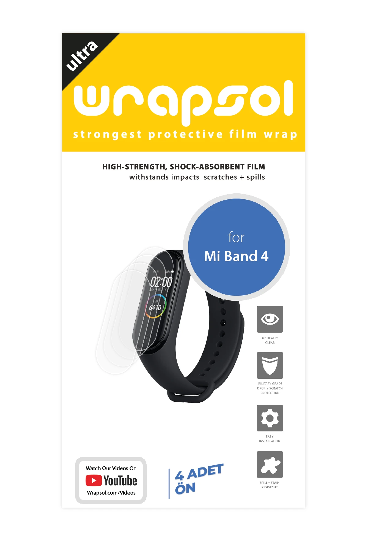 Xiaomi Mi Band 4 - Ekran Koruyucu Parlak Şeffaf Poliüretan Film (150 mikron)