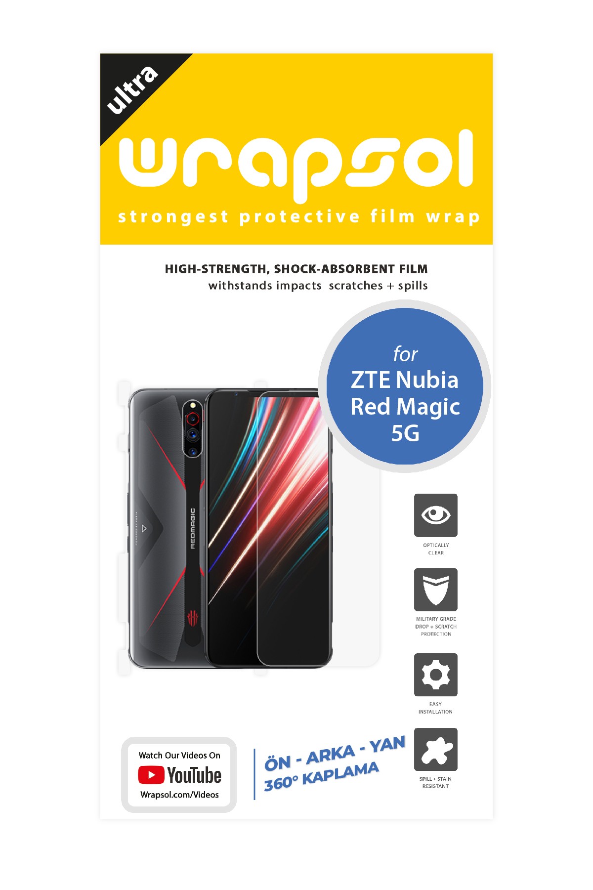 ZTE Nubia Red Magic 5g - Fullbody Koruyucu Parlak Şeffaf Poliüretan Film (150 micron)