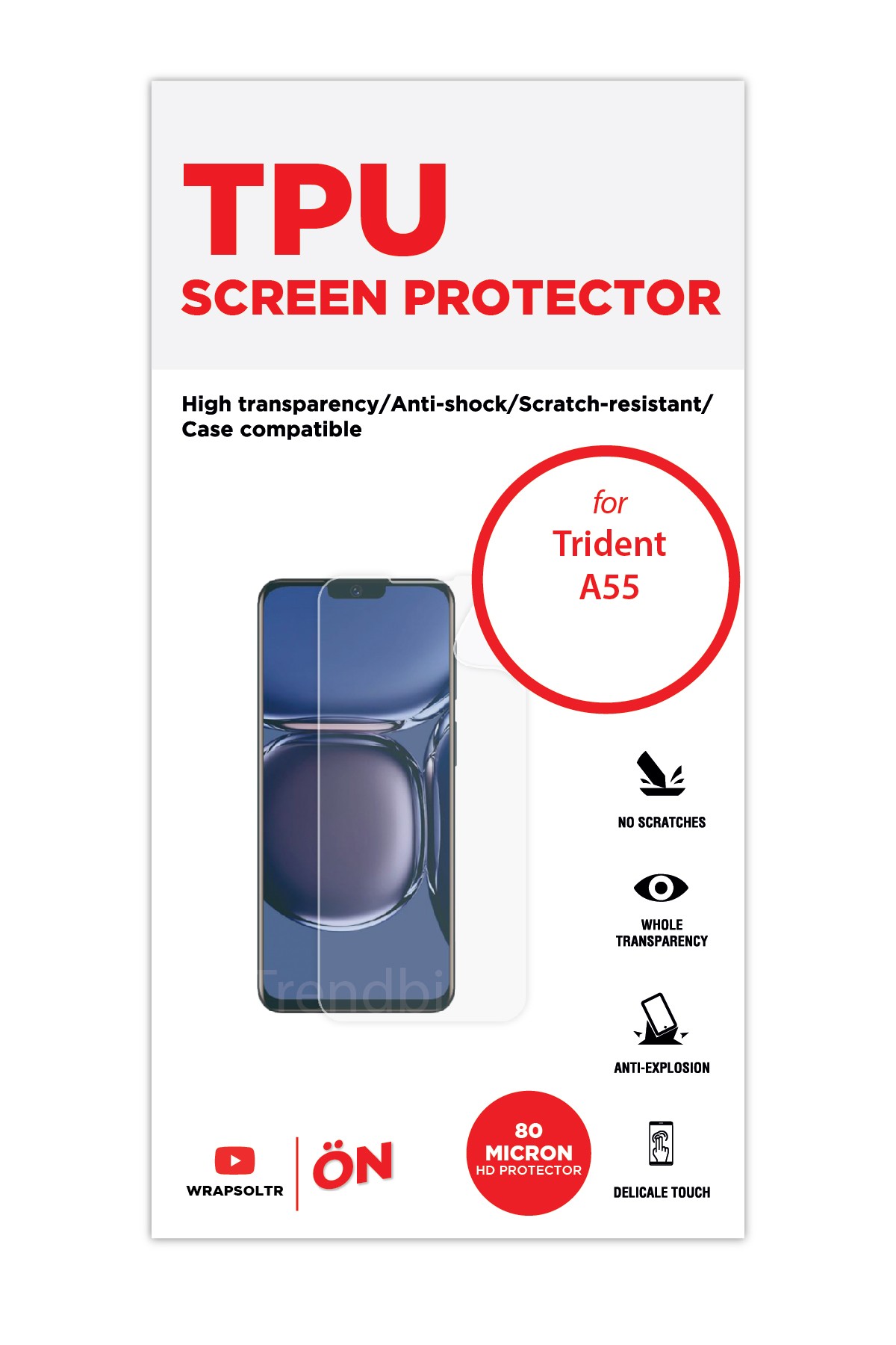 Trident A55 - Ekran Koruyucu Parlak Şeffaf TPU Film (80 micron)