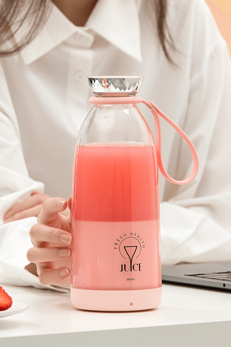 Smoothie Blender Taşınabilir Şarjlı Kişisel Mini Meyve Karıştırıcı 500 ml - Pembe