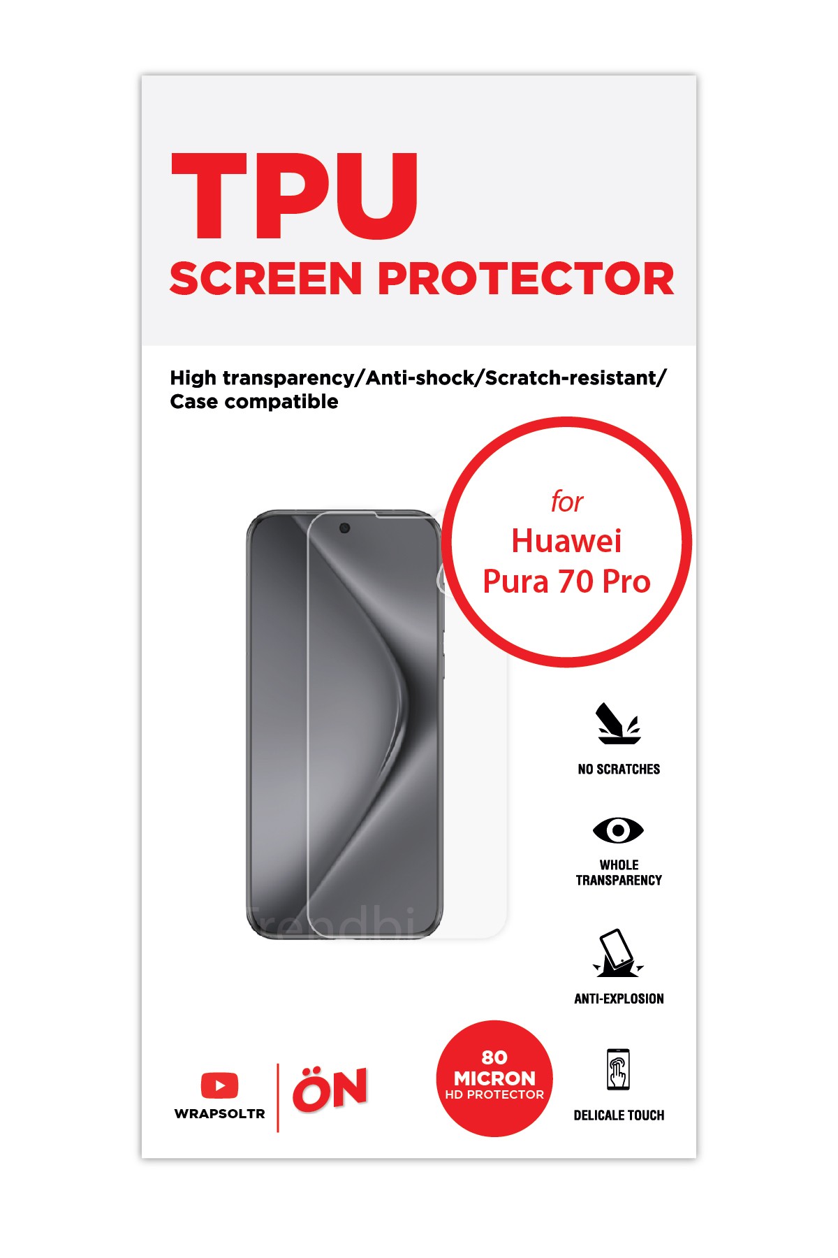 Huawei Pura 70 Pro - Ekran Koruyucu Parlak Şeffaf TPU Film (80 micron)