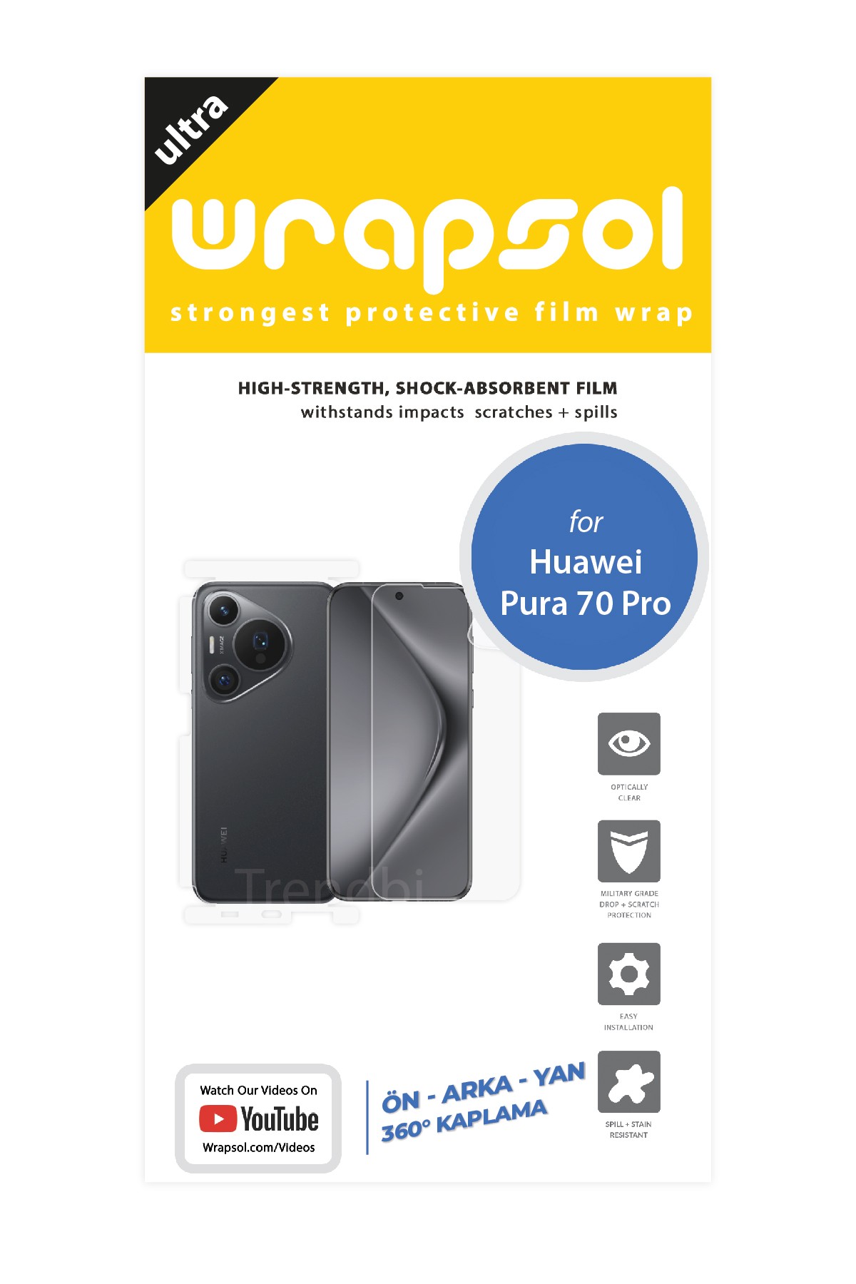Huawei Pura 70 Pro - Fullbody Koruyucu Parlak Şeffaf Poliüretan Film (150 micron)