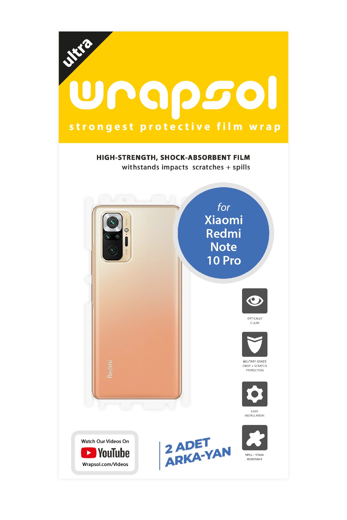 Xiaomi Redmi Note 10 Pro - Arka/Yan Koruyucu Parlak Şeffaf Poliüretan Film (150 micron)