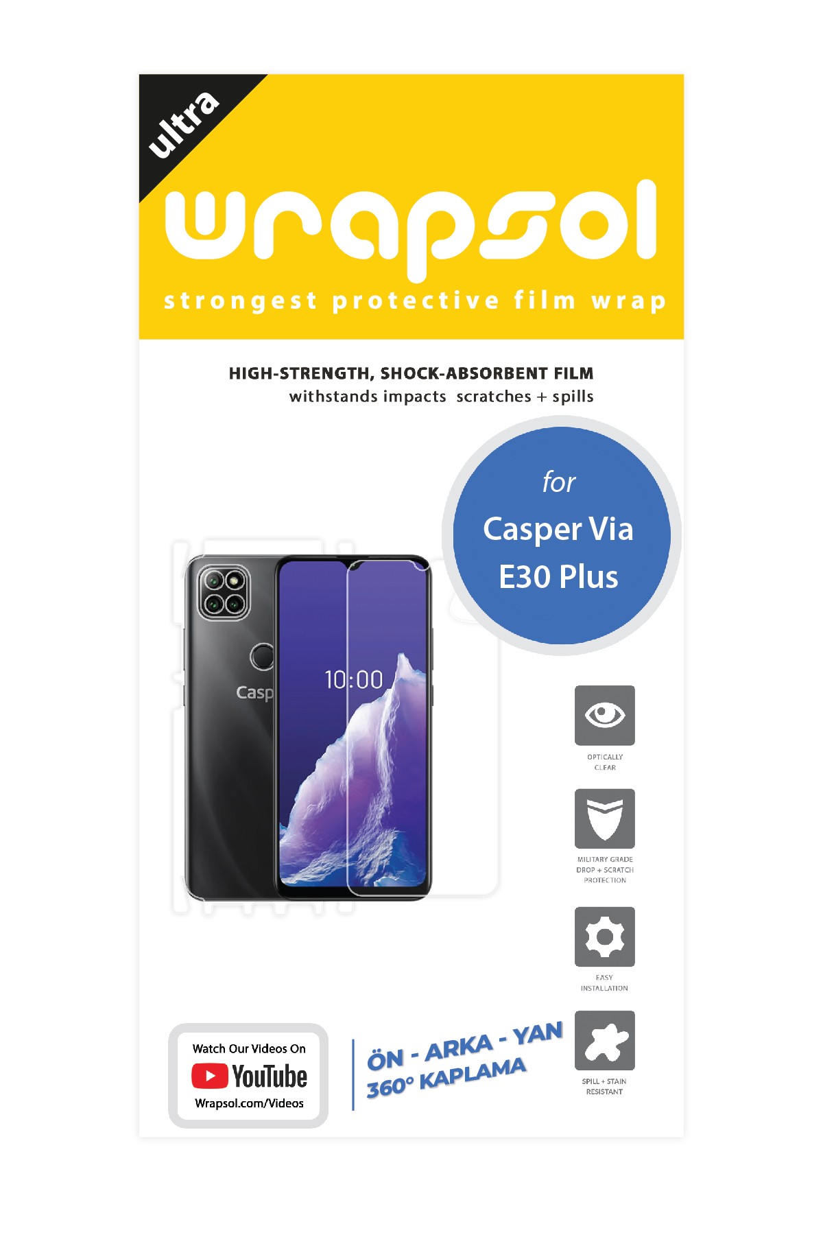 Casper Via E30 Plus - Fullbody Koruyucu Parlak Şeffaf Poliüretan Film (150 micron)