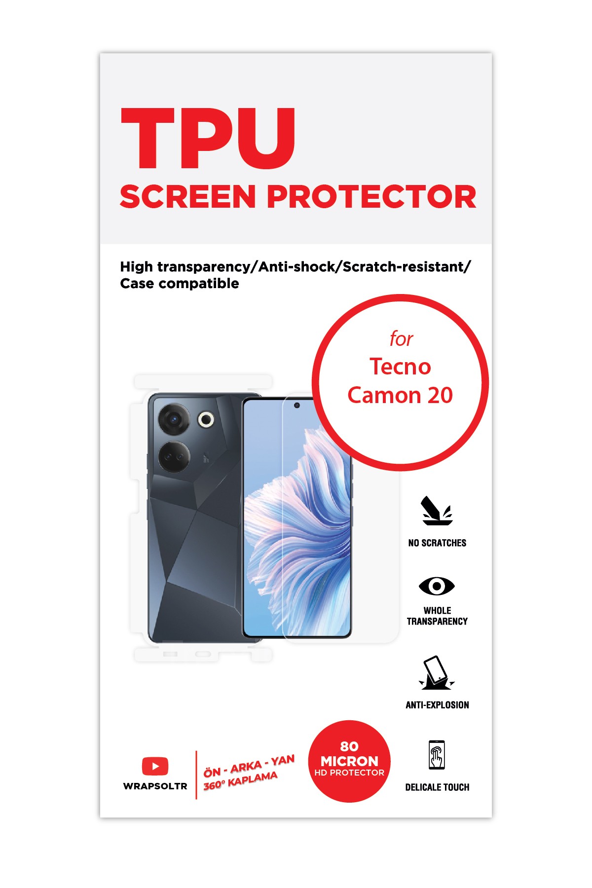 Tecno Camon 20 - Fullbody Koruyucu Parlak Şeffaf TPU Film (80 micron)