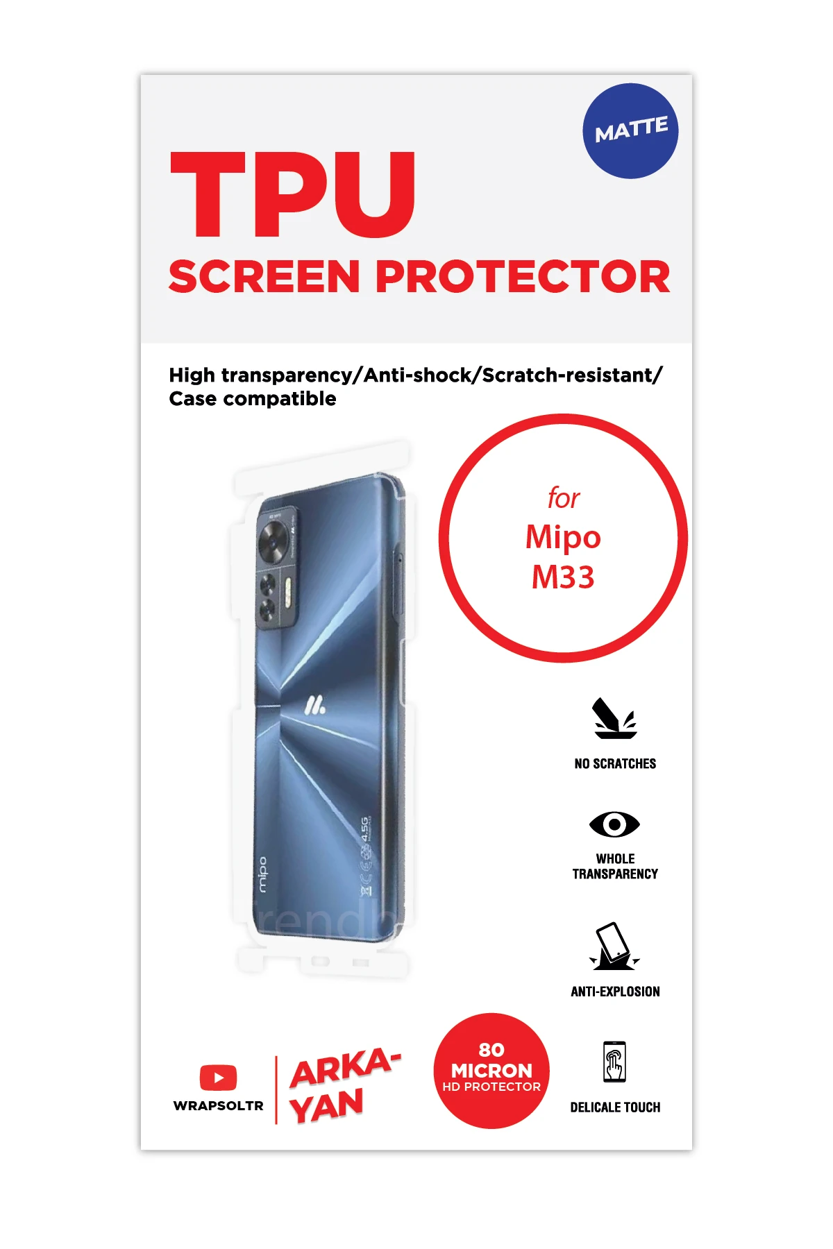 Mipo M33 - Arka/Yan Koruyucu Mat TPU Film (80 micron)