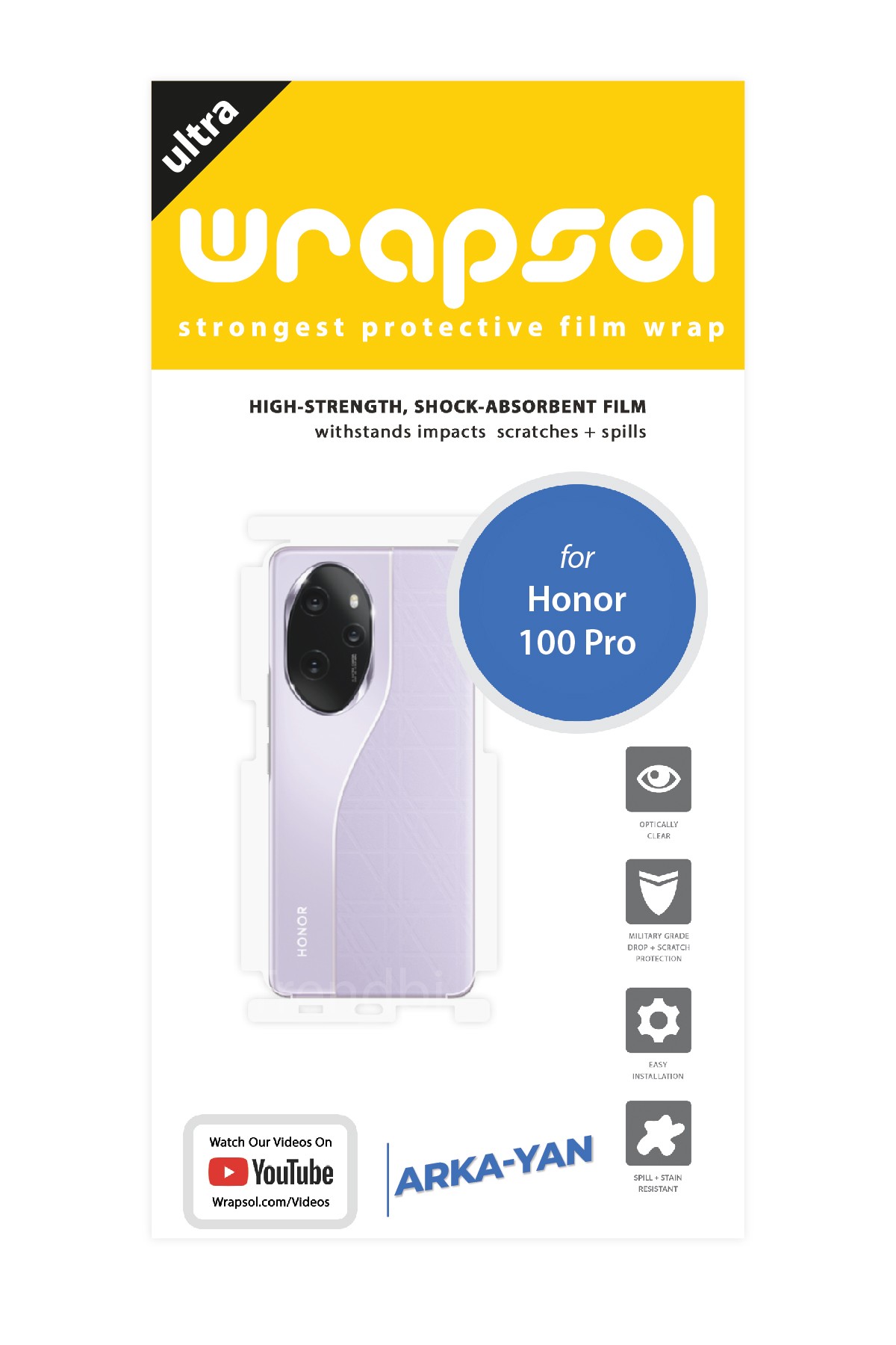 Honor 100 Pro - Arka/Yan Koruyucu Parlak Şeffaf Poliüretan Film (150 micron)