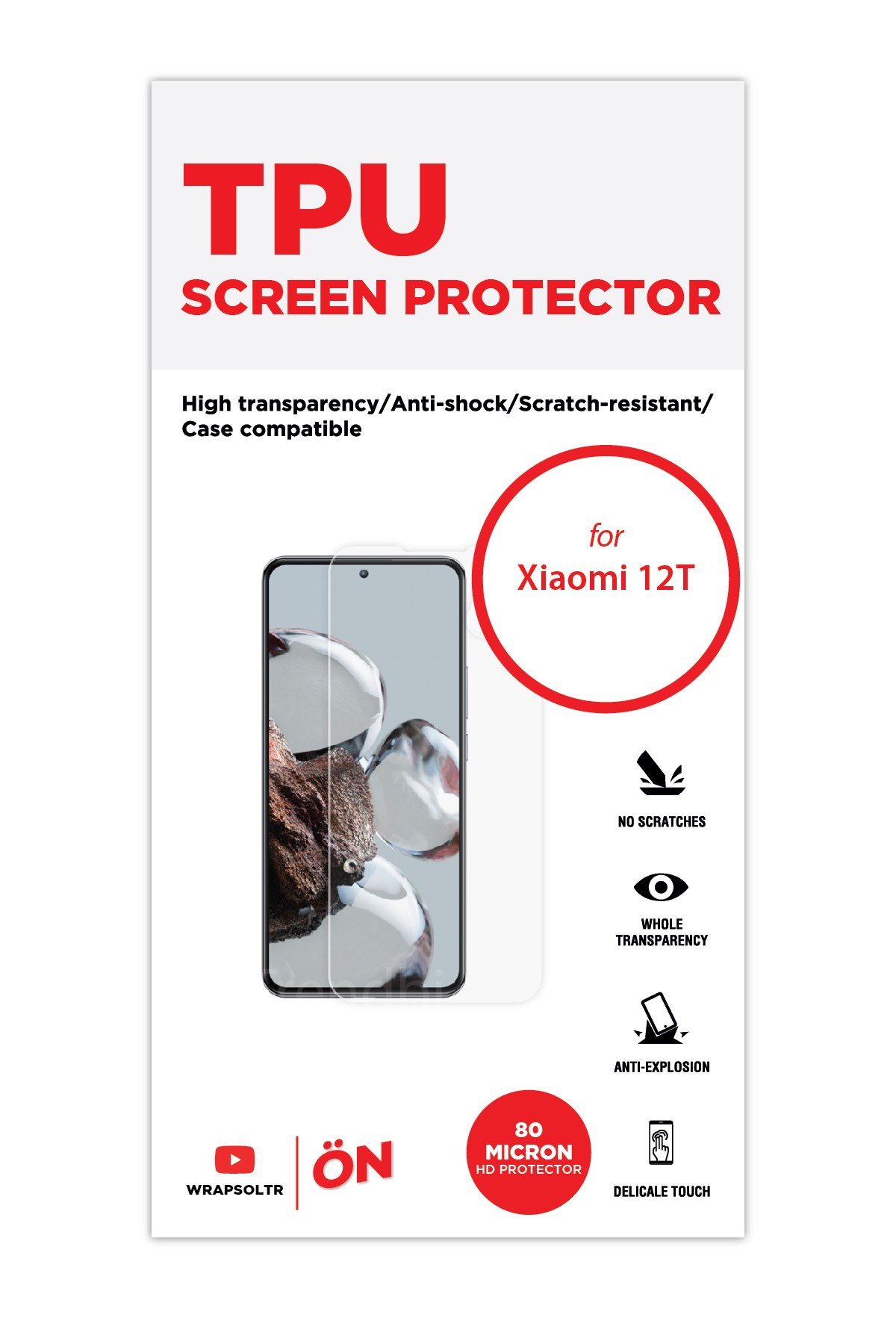 Xiaomi 12T - Ekran Koruyucu Parlak Şeffaf TPU Film (80 micron)