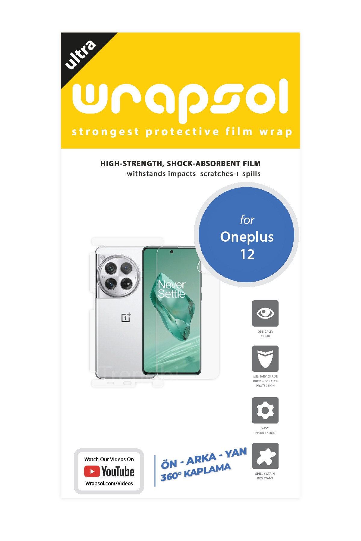 Oneplus 12 - Fullbody Koruyucu Parlak Şeffaf Poliüretan Film (150 micron)