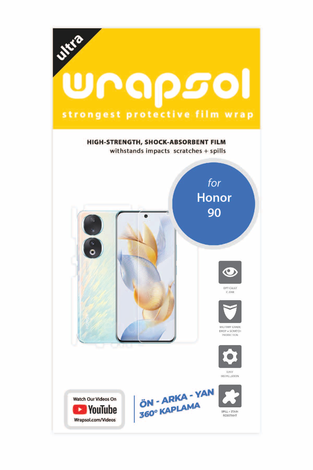 Honor 90 - Fullbody Koruyucu Parlak Şeffaf Poliüretan Film (150 micron)