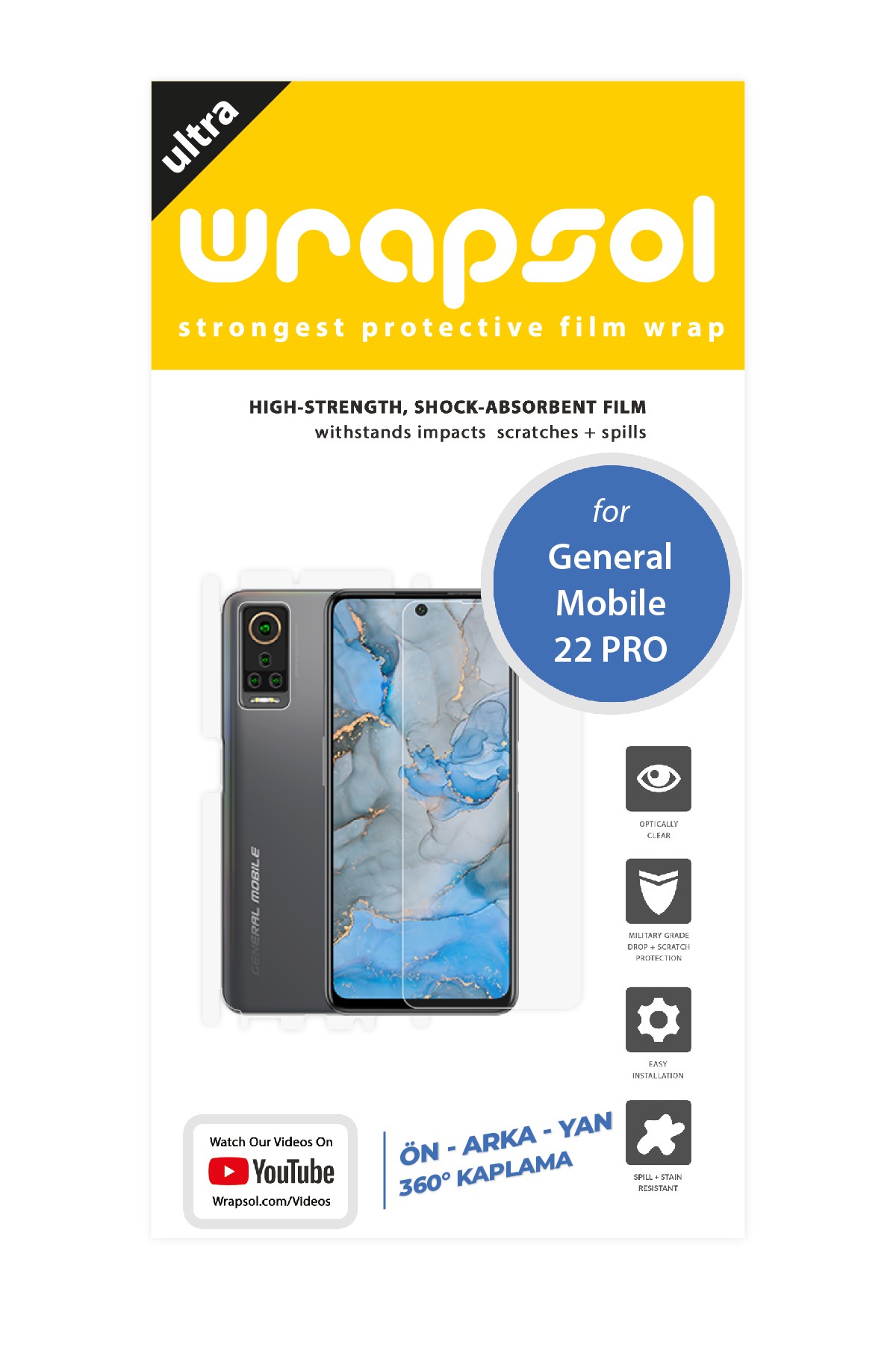 General Mobile GM 22 Pro - Fullbody Koruyucu Parlak Şeffaf Poliüretan Film (150 micron)
