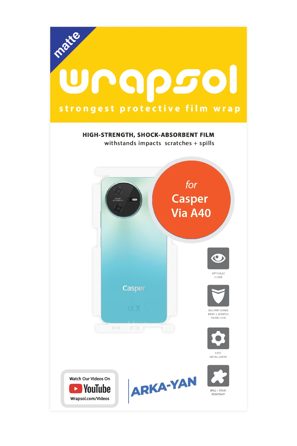 Casper Via A40 - Arka/Yan Koruyucu Mat Şeffaf Poliüretan Film (150 micron)