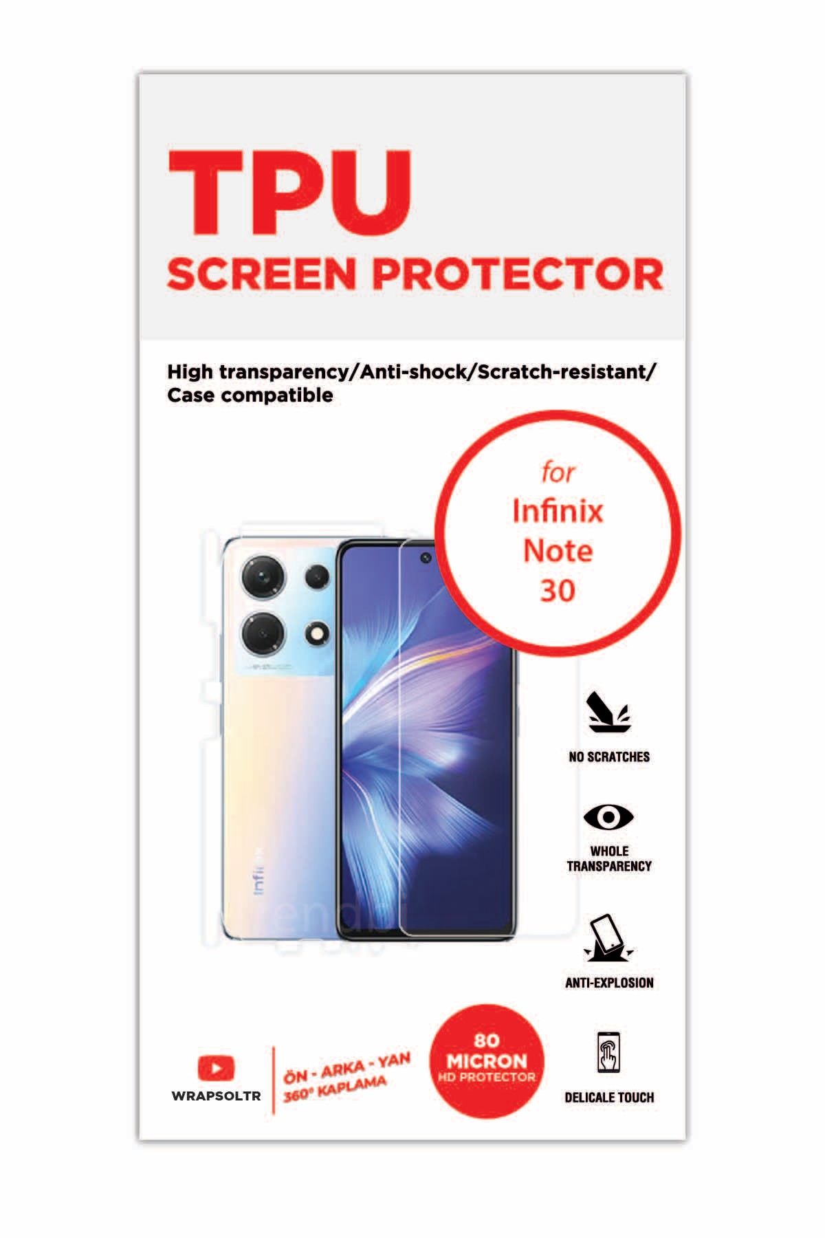 Infinix Note 30 - Fullbody Koruyucu Parlak Şeffaf TPU Film (80 micron)