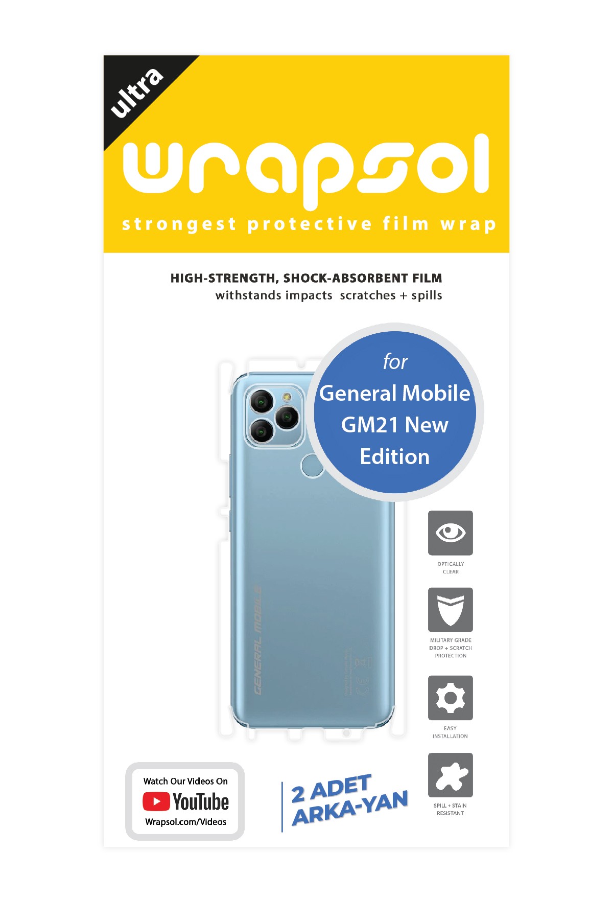 General Mobile GM 21 New Edition - Arka/Yan Koruyucu Parlak Şeffaf Poliüretan Film (150 micron)