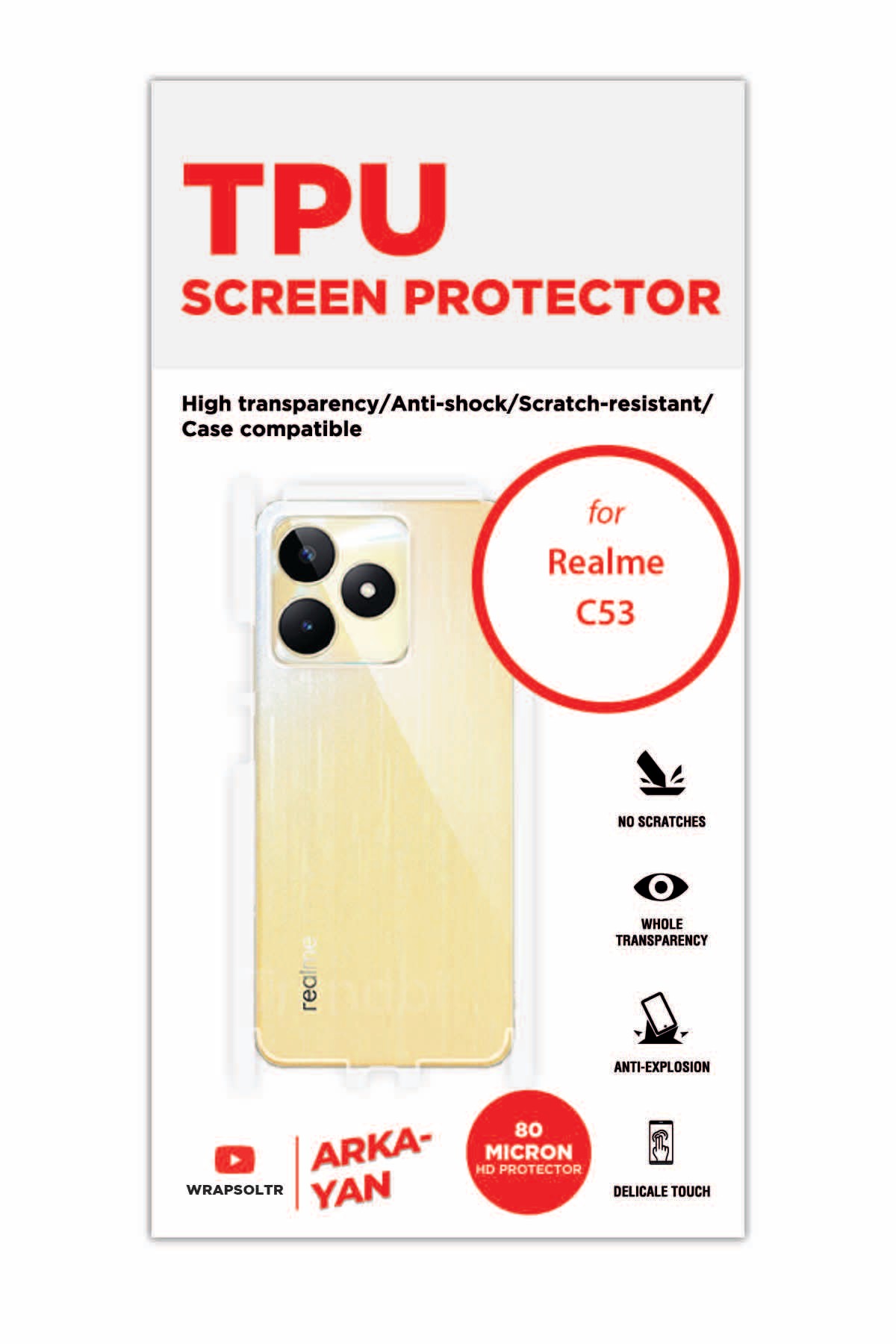 Realme C53 - Arka/Yan Koruyucu Parlak Şeffaf TPU Film (80 micron)