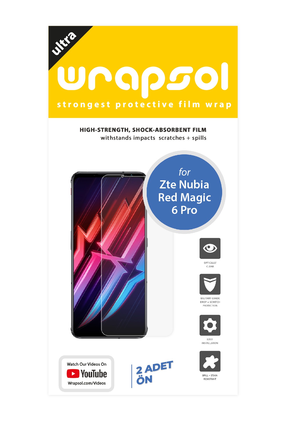 ZTE Nubia Red Magic 6 Pro - Ekran Koruyucu Parlak Şeffaf Poliüretan Film (150 mikron)