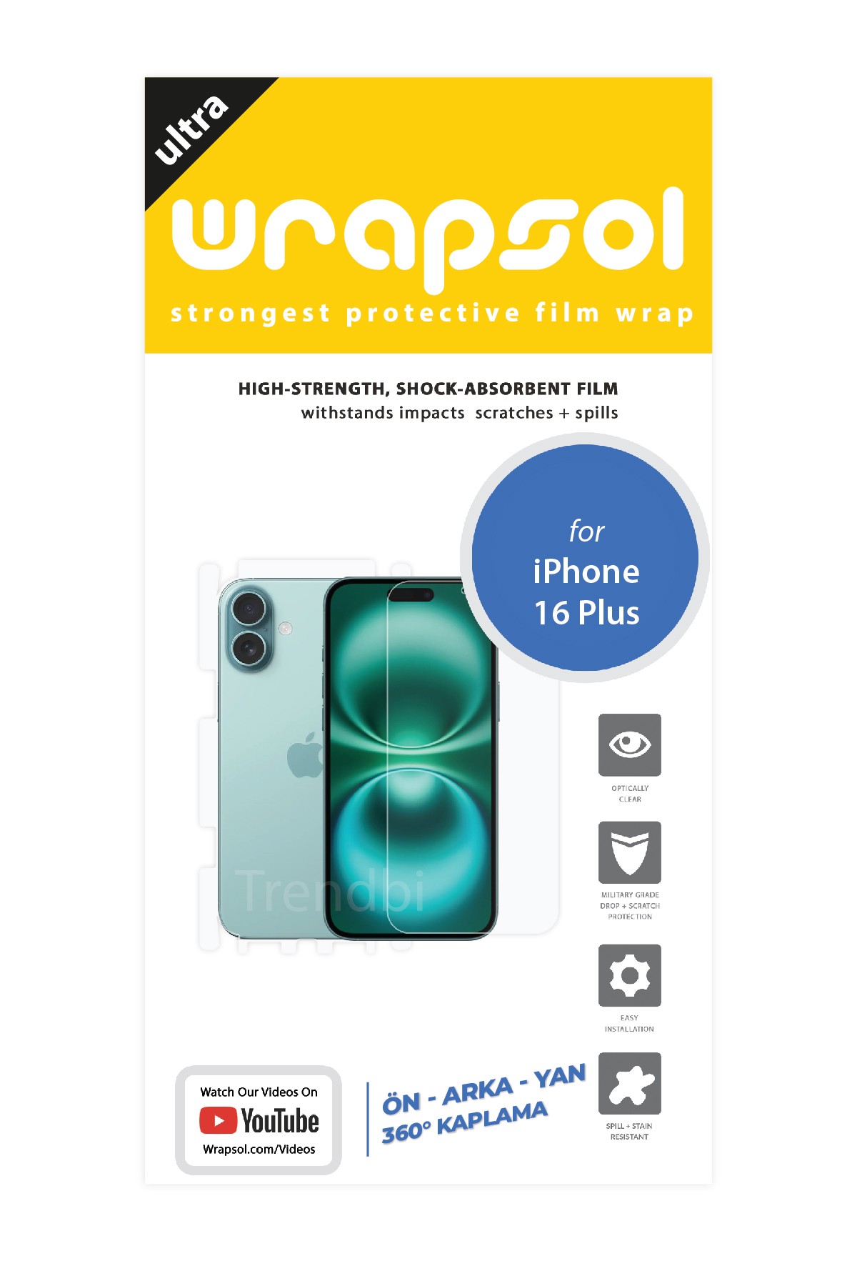 iPhone 16 Plus - Fullbody Koruyucu Parlak Şeffaf Poliüretan Film (150 micron)