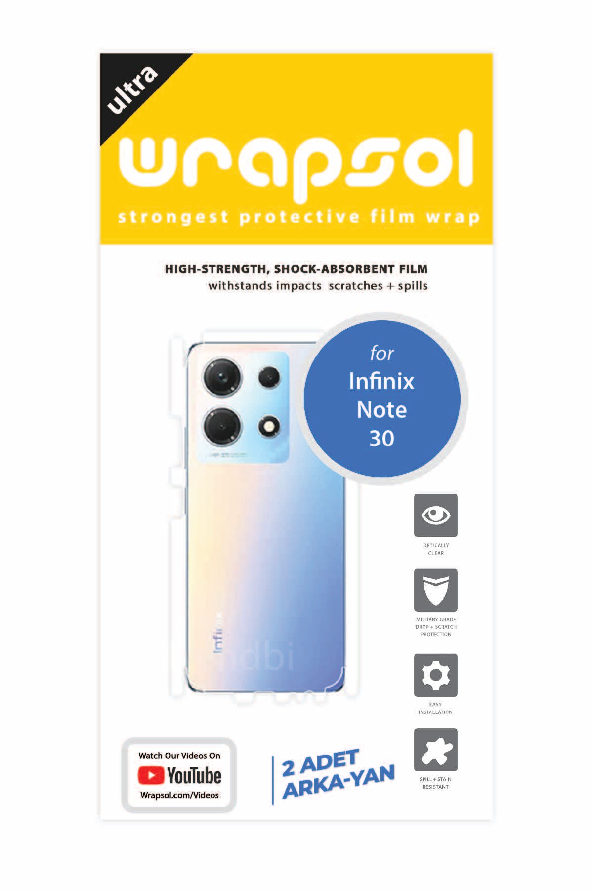 Infinix Note 30 - Arka/Yan Koruyucu Parlak Şeffaf Poliüretan Film (150 micron)