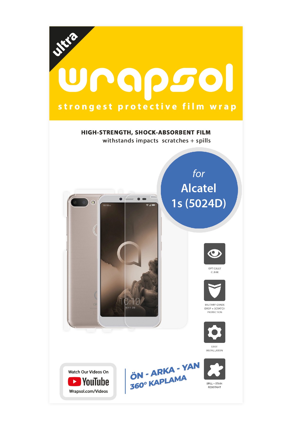 Alcatel 1s - Fullbody Koruyucu Parlak Şeffaf Poliüretan Film (150 micron)