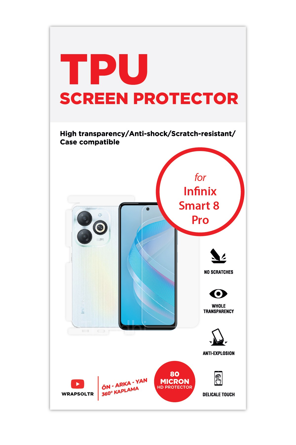 Infinix Smart 8 Pro - Fullbody Koruyucu Parlak Şeffaf TPU Film (80 micron)