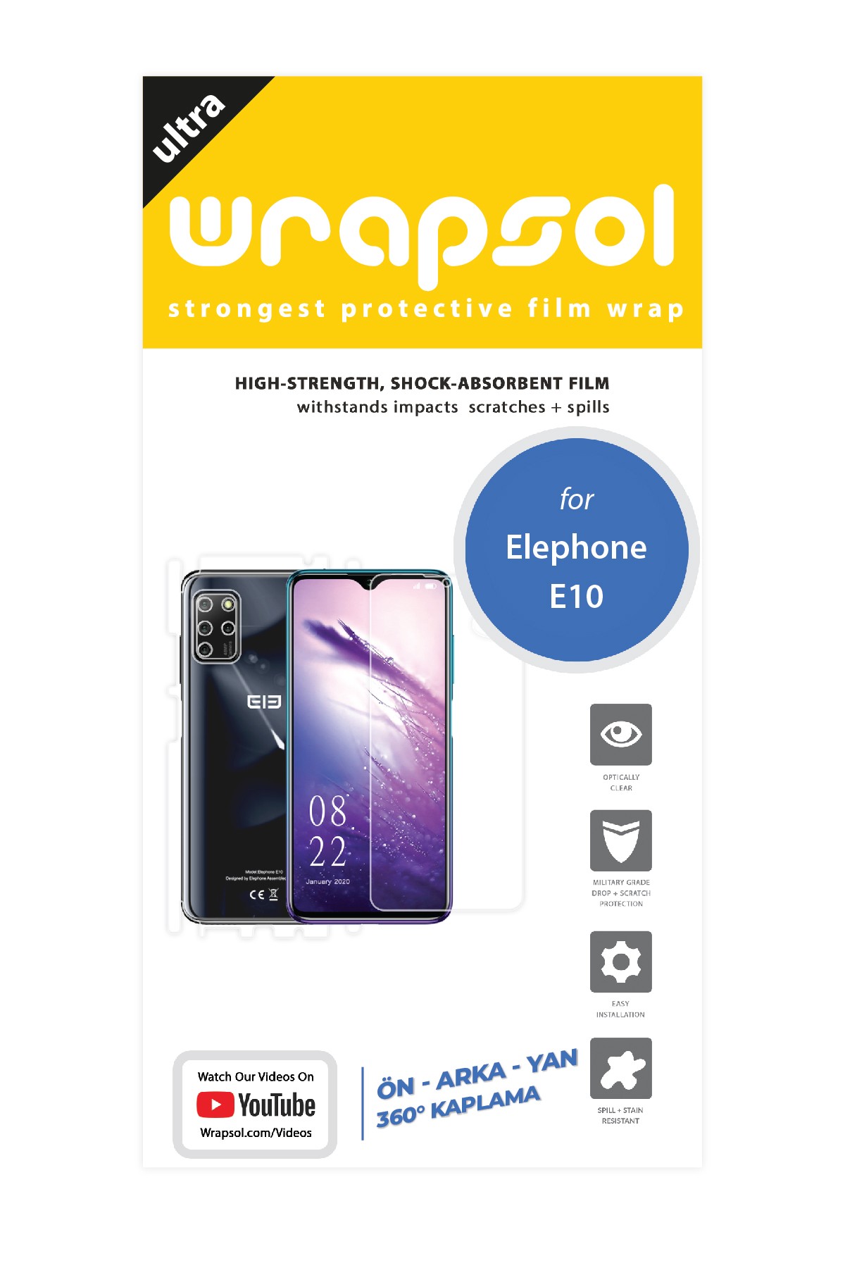 Elephone E10 - Fullbody Koruyucu Parlak Şeffaf Poliüretan Film (150 micron)