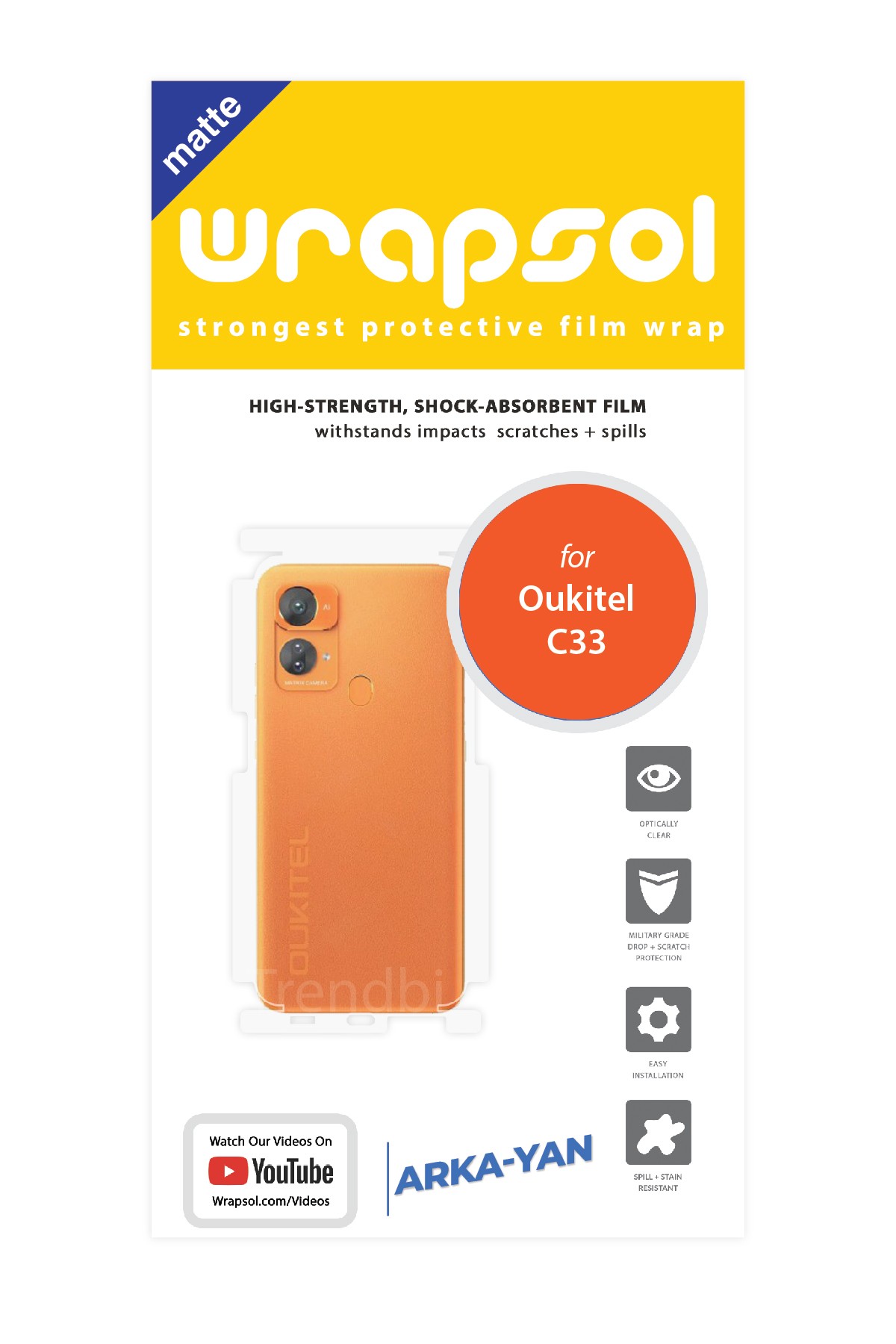 Oukitel C33 - Arka/Yan Koruyucu Mat Şeffaf Poliüretan Film (150 micron)