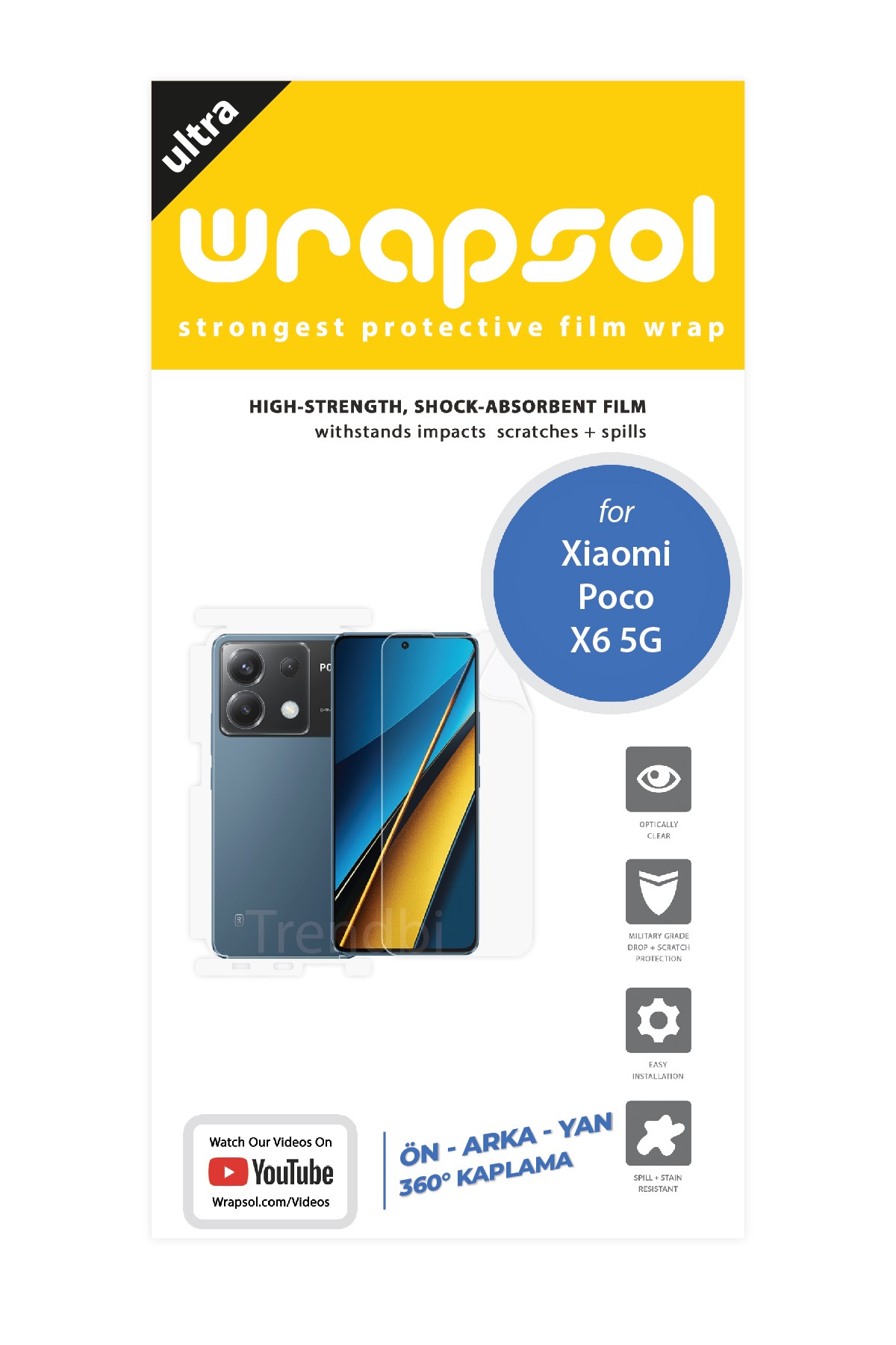 Xiaomi Poco X6 5G - Fullbody Koruyucu Parlak Şeffaf Poliüretan Film (150 micron)