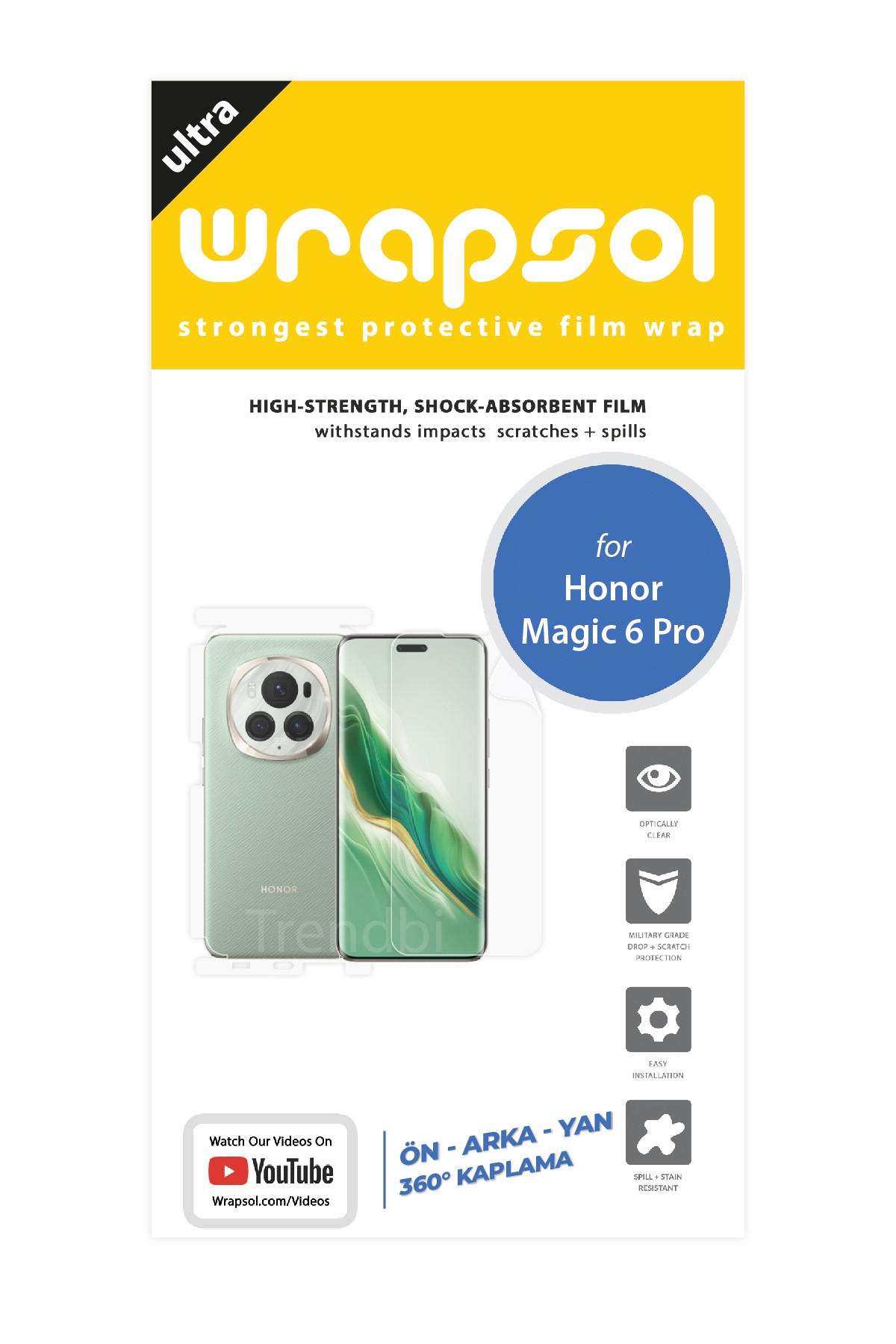 Honor Magic 6 Pro - Fullbody Koruyucu Parlak Şeffaf Poliüretan Film (150 micron)