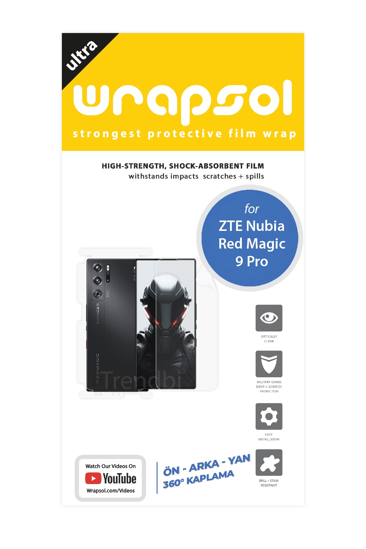 ZTE Nubia Red Magic 9 Pro - Fullbody Koruyucu Parlak Şeffaf Poliüretan Film (150 micron)