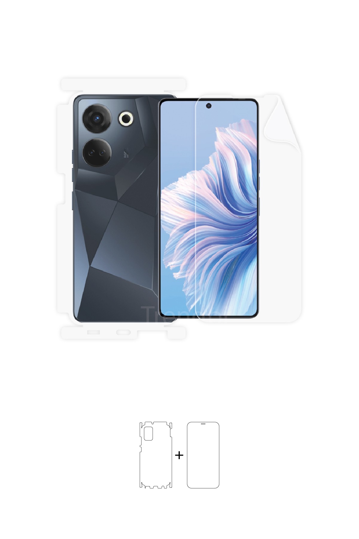 Tecno Camon 20 - Fullbody Koruyucu Parlak Şeffaf Poliüretan Film (150 micron)