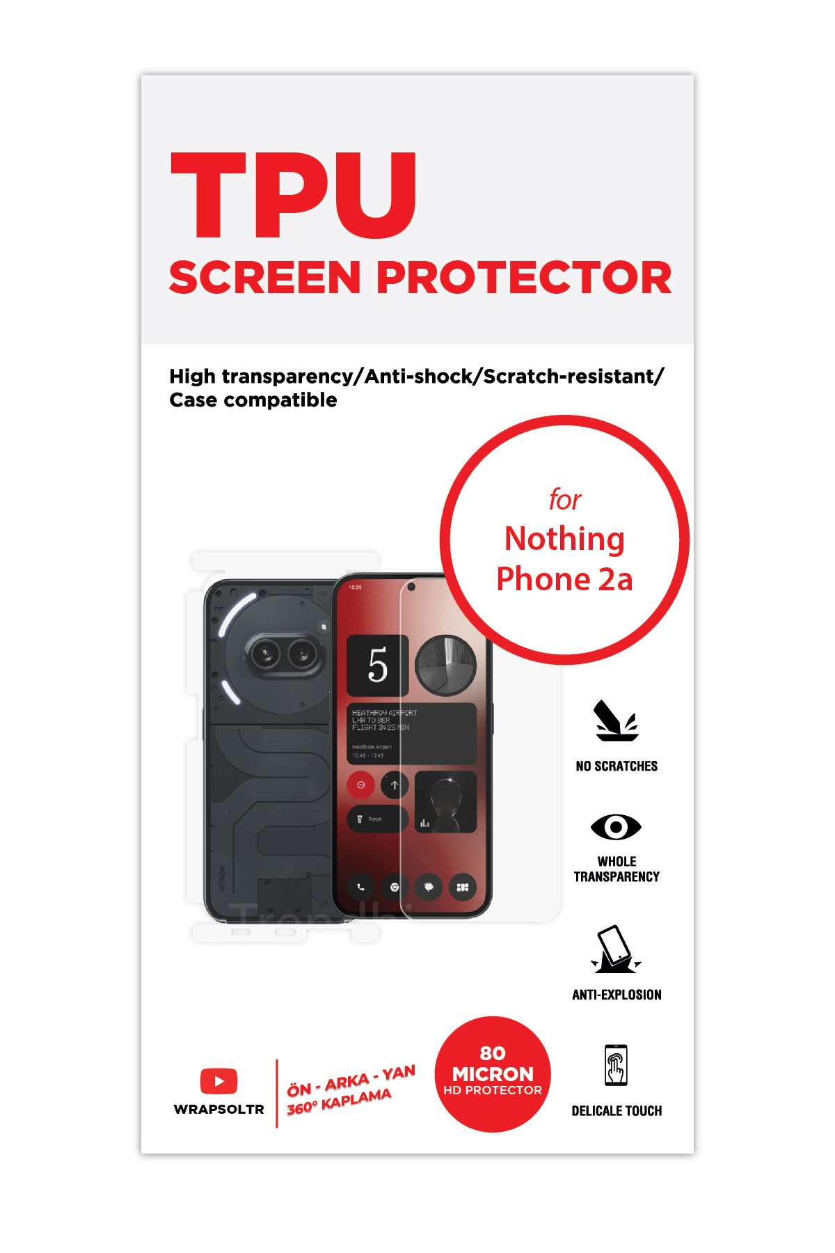 Nothing Phone 2a - Fullbody Koruyucu Parlak Şeffaf TPU Film (80 micron)