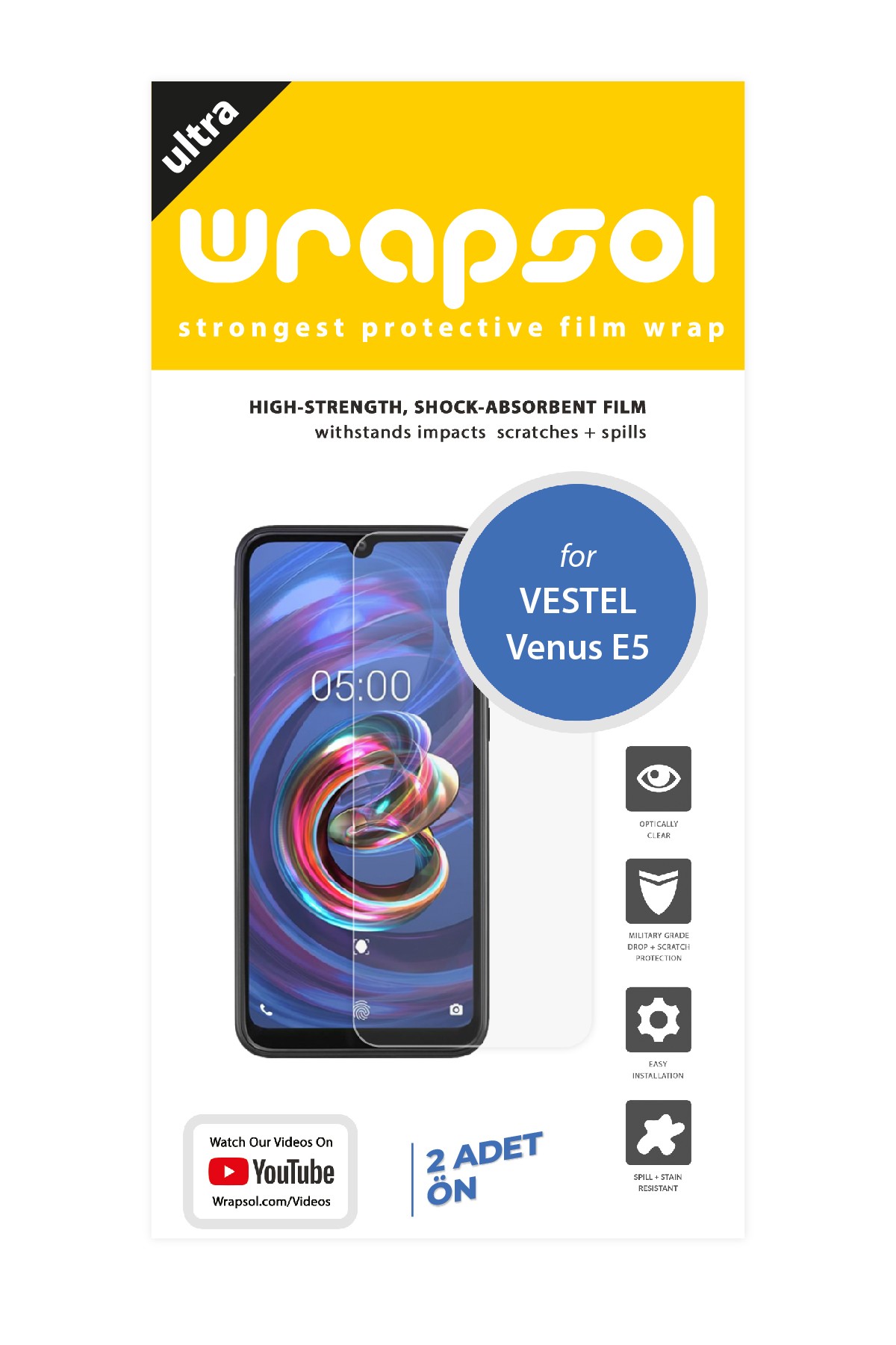 Vestel Venus E5 - Ekran Koruyucu Parlak Şeffaf Poliüretan Film (150 mikron)
