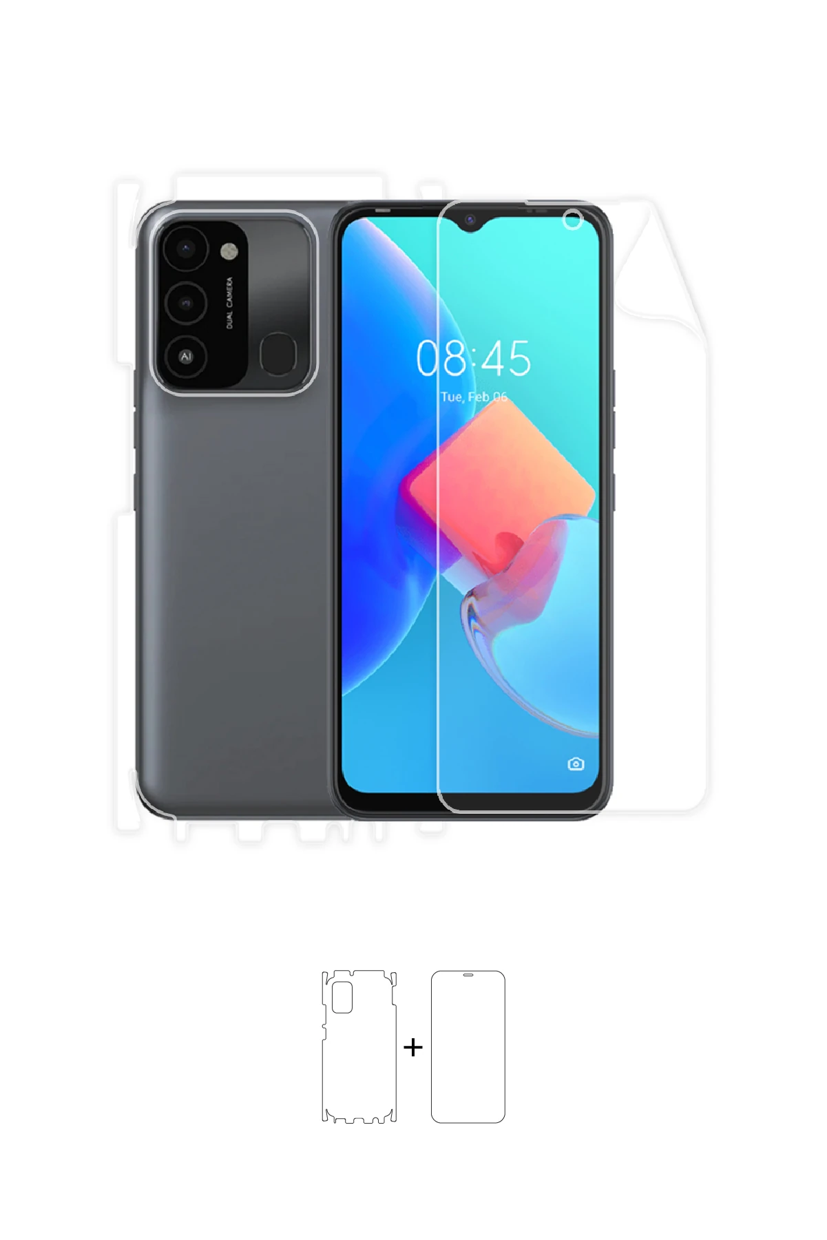 Tecno Spark 8C - Fullbody Koruyucu Parlak Şeffaf Poliüretan Film (150 micron)