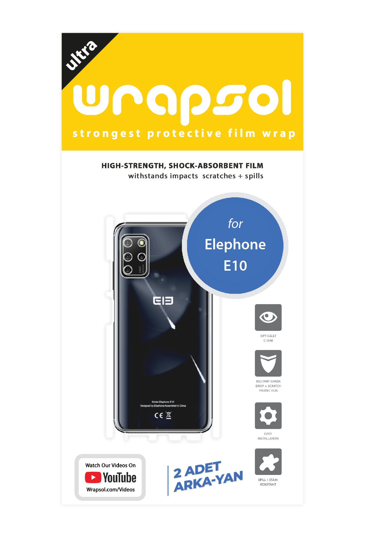 Elephone E10 - Arka/Yan Koruyucu Parlak Şeffaf Poliüretan Film (150 micron)
