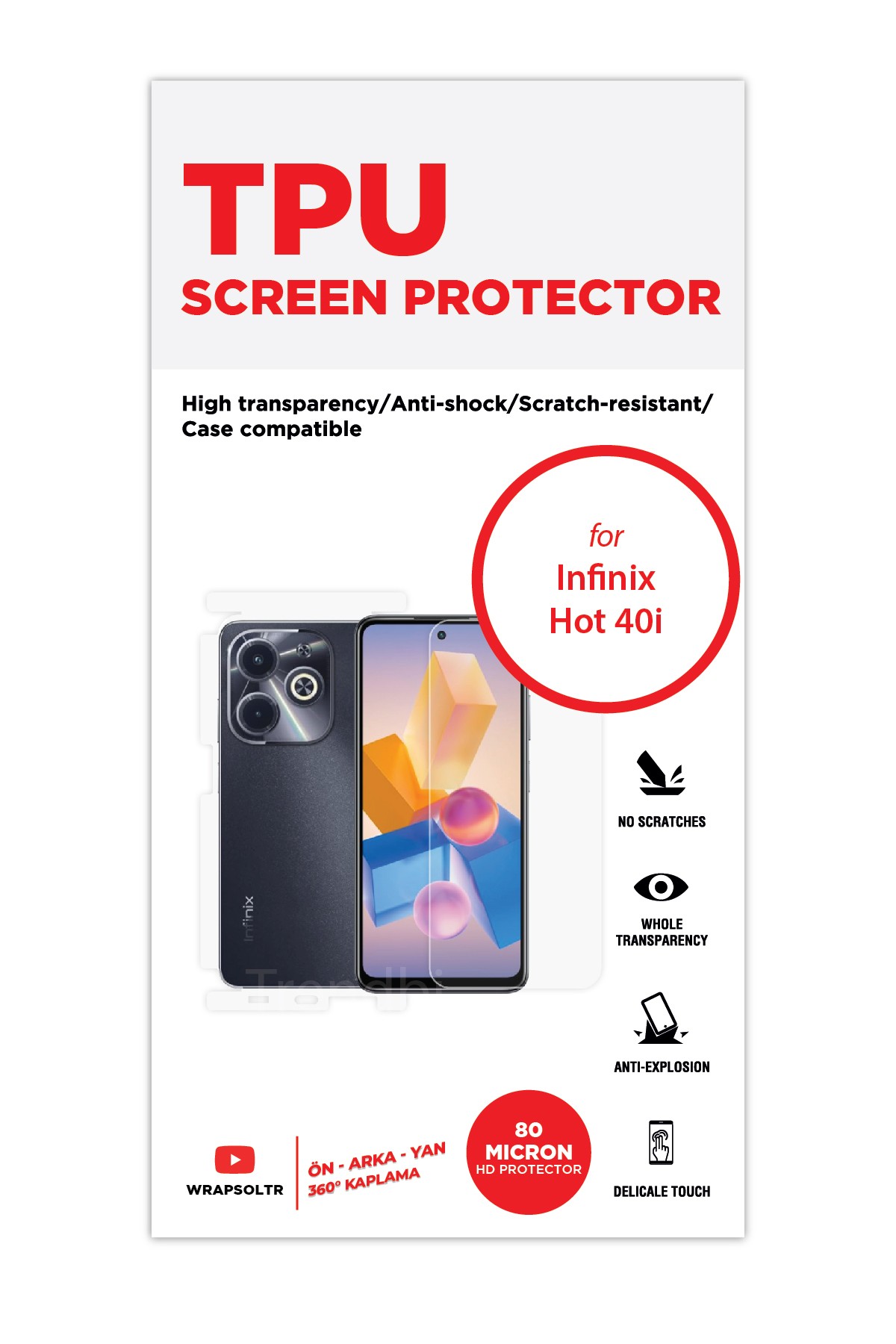 Infinix Hot 40I - Fullbody Koruyucu Parlak Şeffaf TPU Film (80 micron)