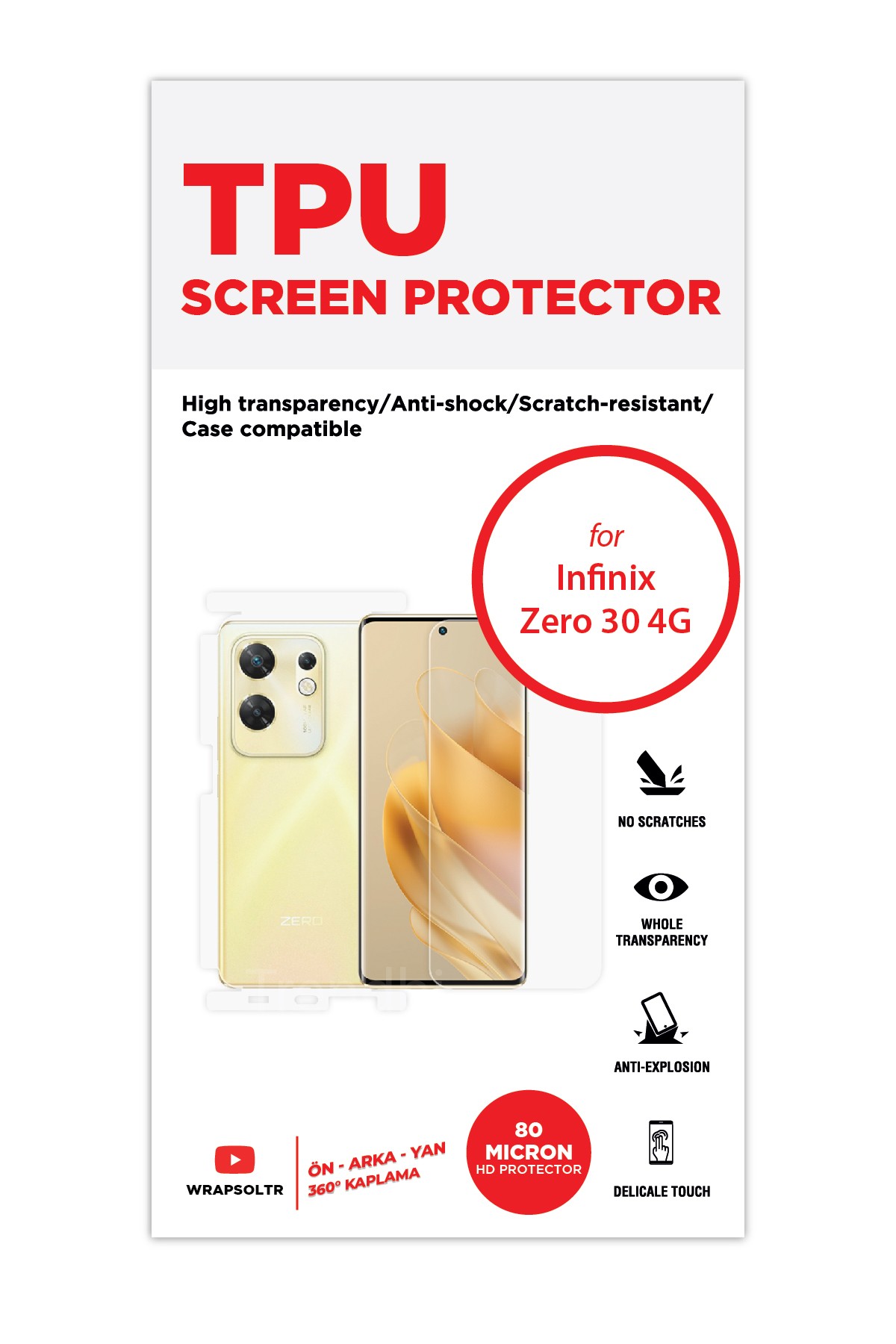 Infinix Zero 30 - Fullbody Koruyucu Parlak Şeffaf TPU Film (80 micron)