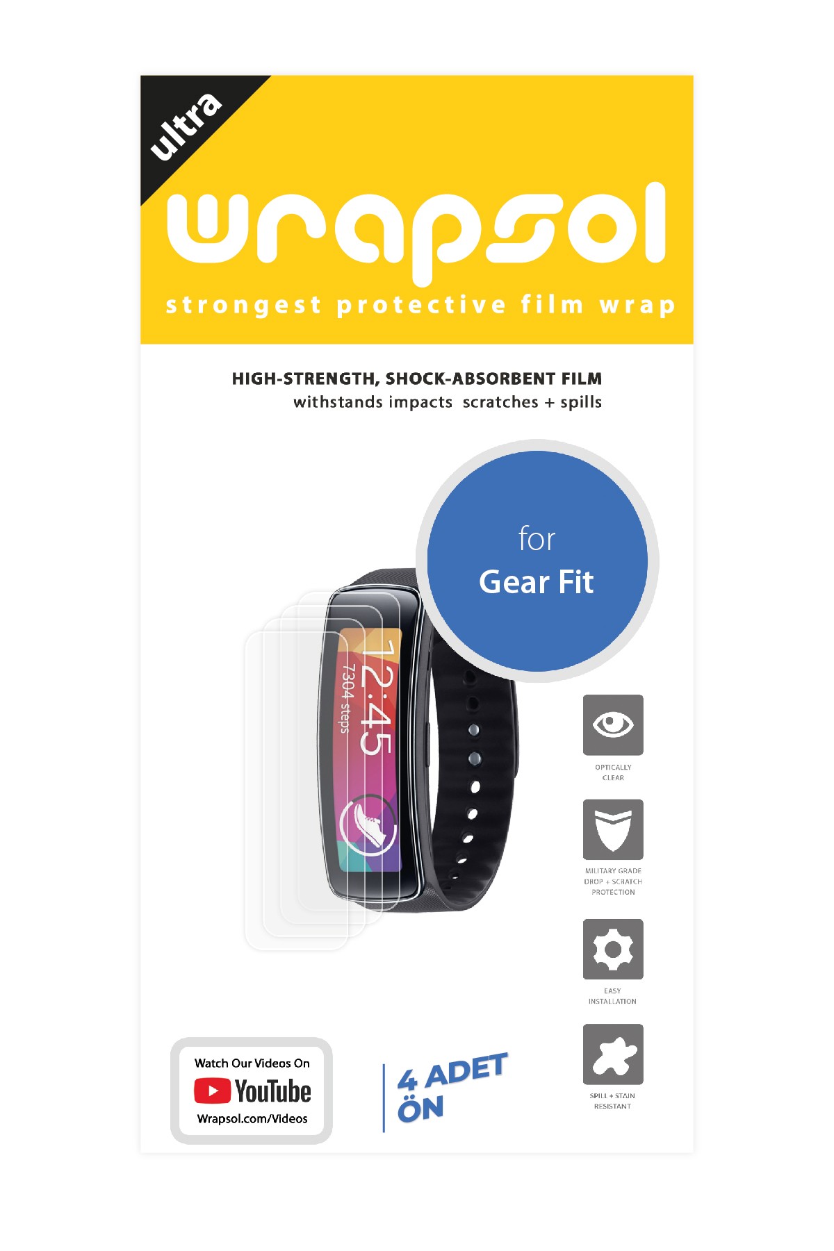 Samsung Gear Fit - Ekran Koruyucu Parlak Şeffaf Poliüretan Film (150 mikron)