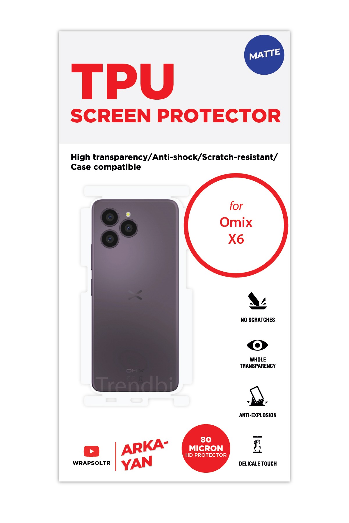 Omix X6 - Arka/Yan Koruyucu Mat TPU Film (80 micron)