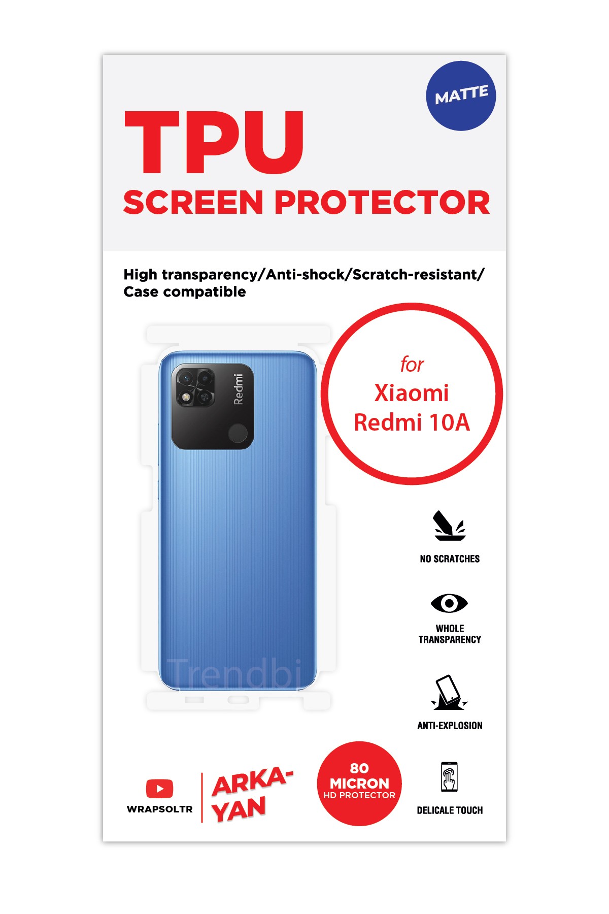 Xiaomi Redmi 10A - Arka/Yan Koruyucu Mat TPU Film (80 micron)