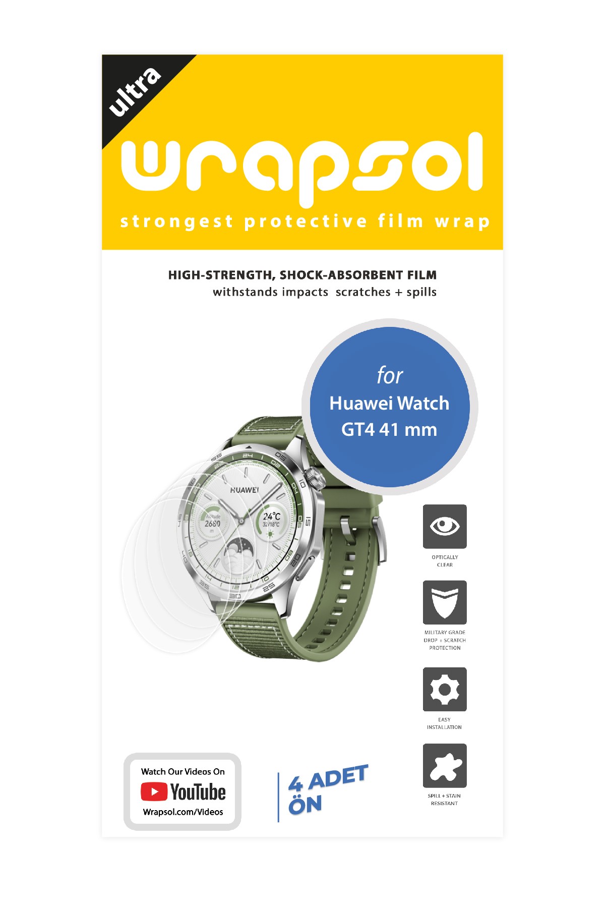 Huawei Watch GT4 41 mm - Ekran Koruyucu Parlak Şeffaf Poliüretan Film (150 mikron)