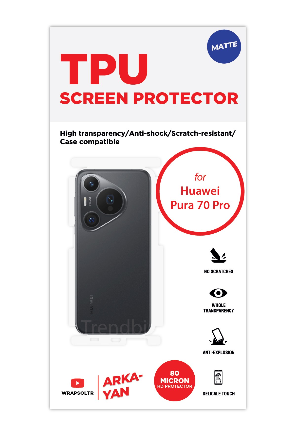 Huawei Pura 70 Pro - Arka/Yan Koruyucu Mat TPU Film (80 micron)