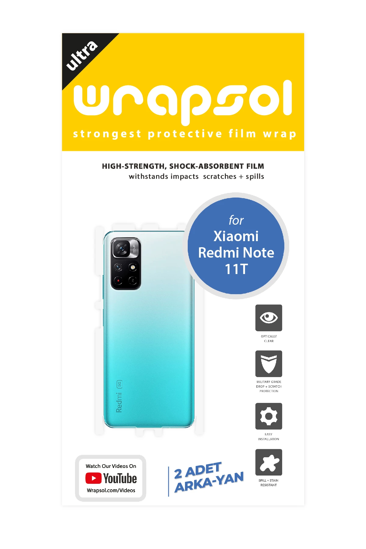 Xiaomi Redmi Note 11T - Arka/Yan Koruyucu Parlak Şeffaf Poliüretan Film (150 micron)