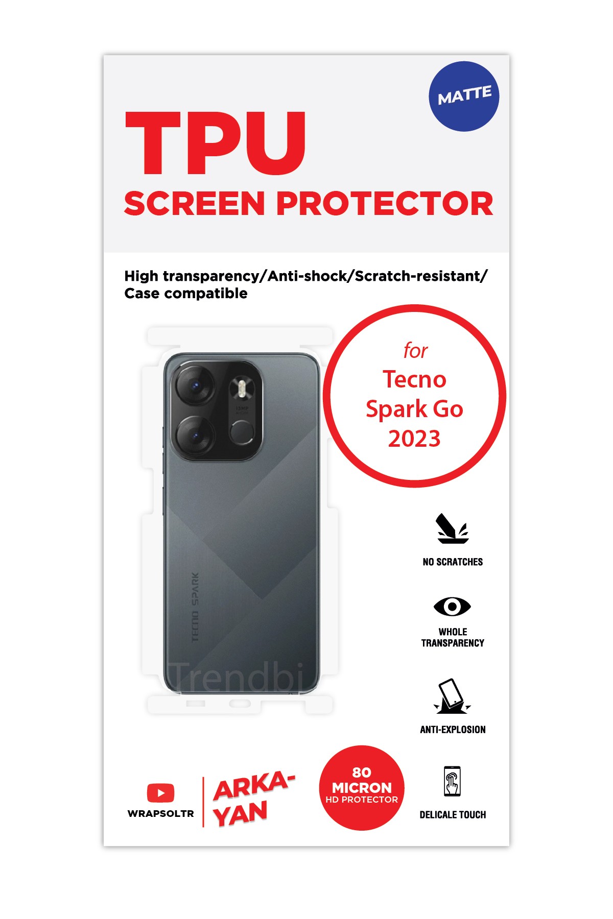 Tecno Spark Go 2023 - Arka/Yan Koruyucu Mat TPU Film (80 micron)