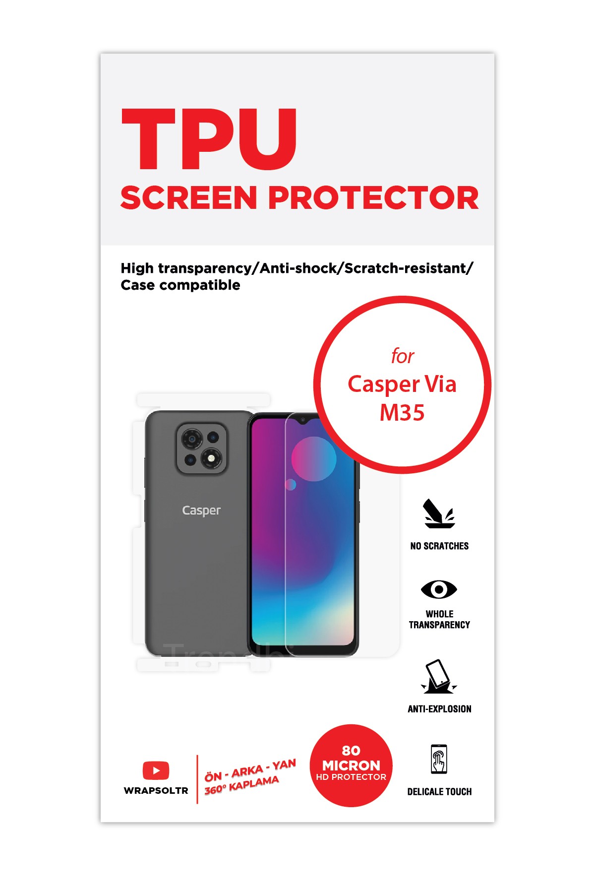 Casper Via M35 - Fullbody Koruyucu Parlak Şeffaf TPU Film (80 micron)