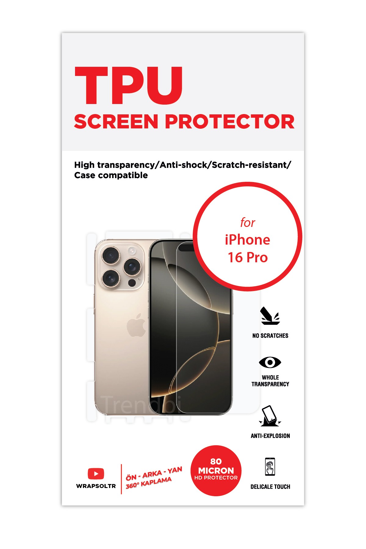 iPhone 16 Pro - Fullbody Koruyucu Parlak Şeffaf TPU Film (80 micron)