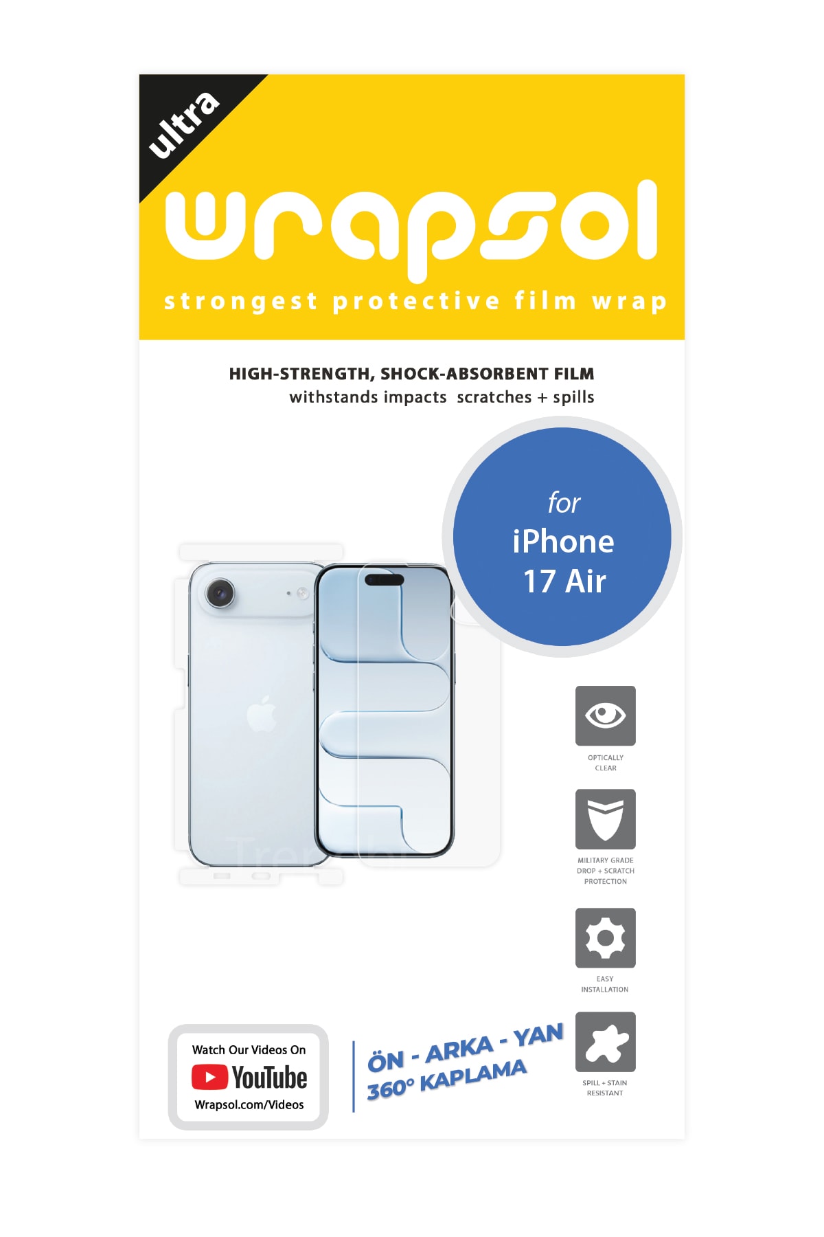 iPhone 17 Air - Fullbody Koruyucu Parlak Şeffaf Poliüretan Film (150 micron)