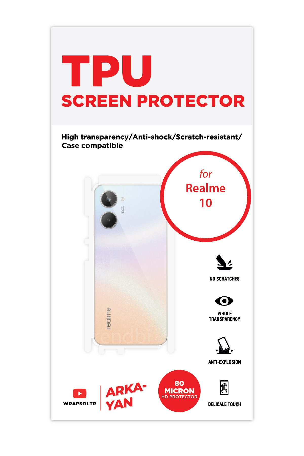 Realme 10 - Arka/Yan Koruyucu Parlak Şeffaf TPU Film (80 micron)