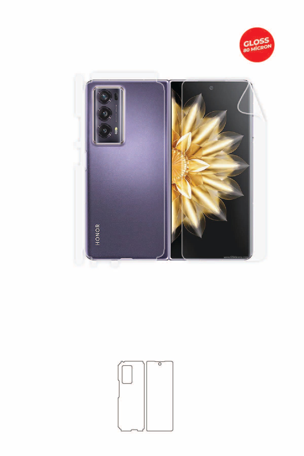 Honor Magic V2 - Fullbody Koruyucu Parlak Şeffaf TPU Film (80 micron)