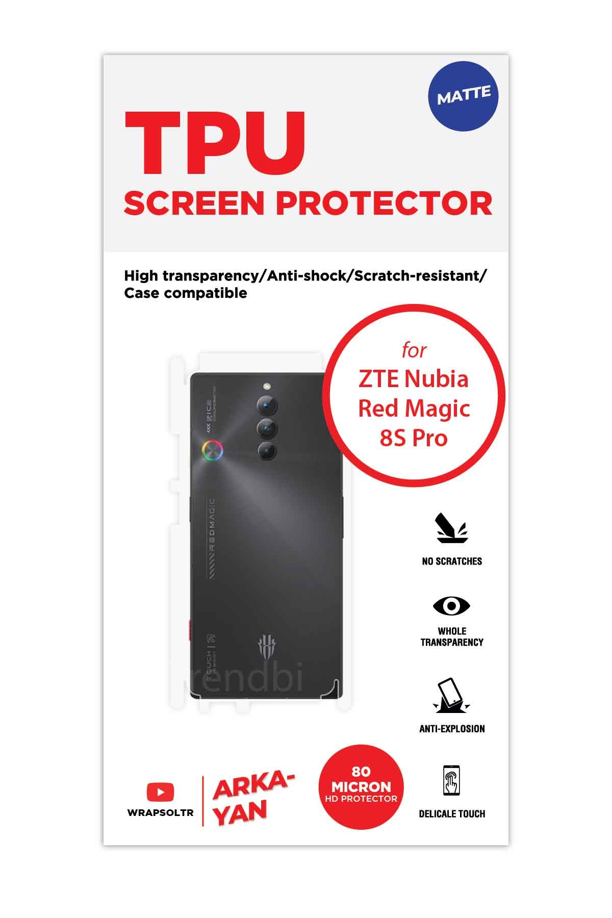 ZTE Nubia Red Magic 8S Pro - Arka/Yan Koruyucu Mat TPU Film (80 micron)